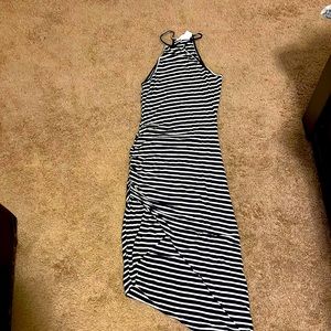 Halter striped asymmetrical high low dress